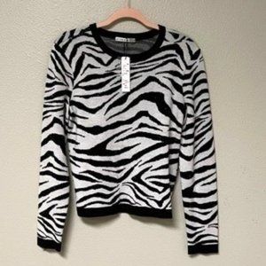 NWT ALICE + OLIVIA Zebra Stripe Bling Black & White Sweater (Large)